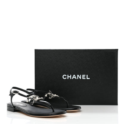 Chanel Calfskin Pearl CC Star Thong Sandals 36 Black 8 of 8