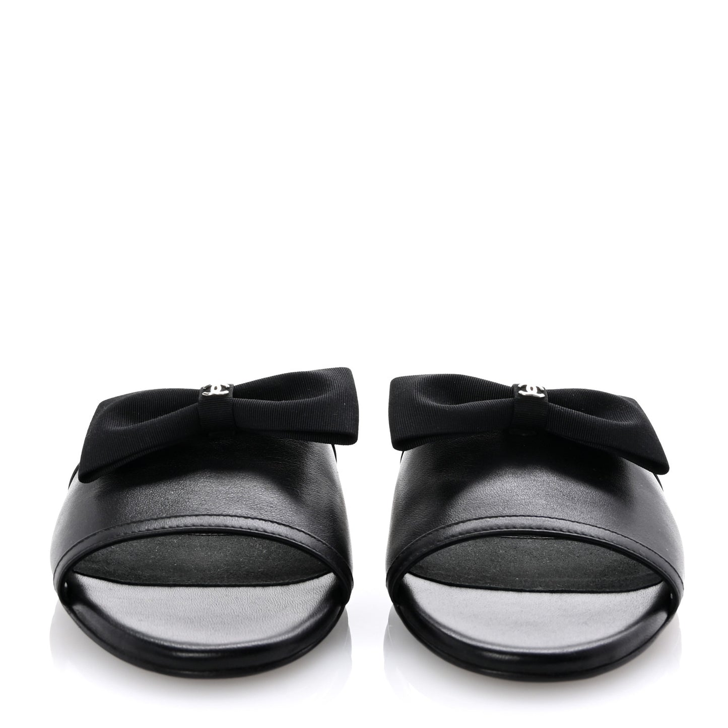 Lambskin Grosgrain CC Bow Mules 37 Black