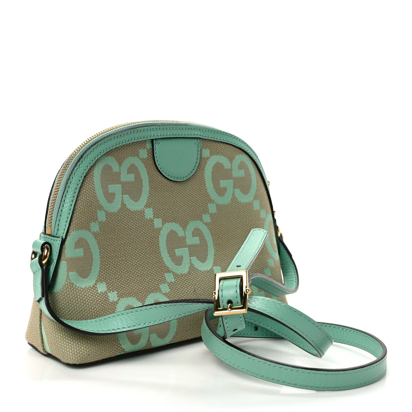 Monogram Jumbo GG Textured Dollar Calfskin Small Ophidia Dome Shoulder Bag Beige Pepperlight Mint