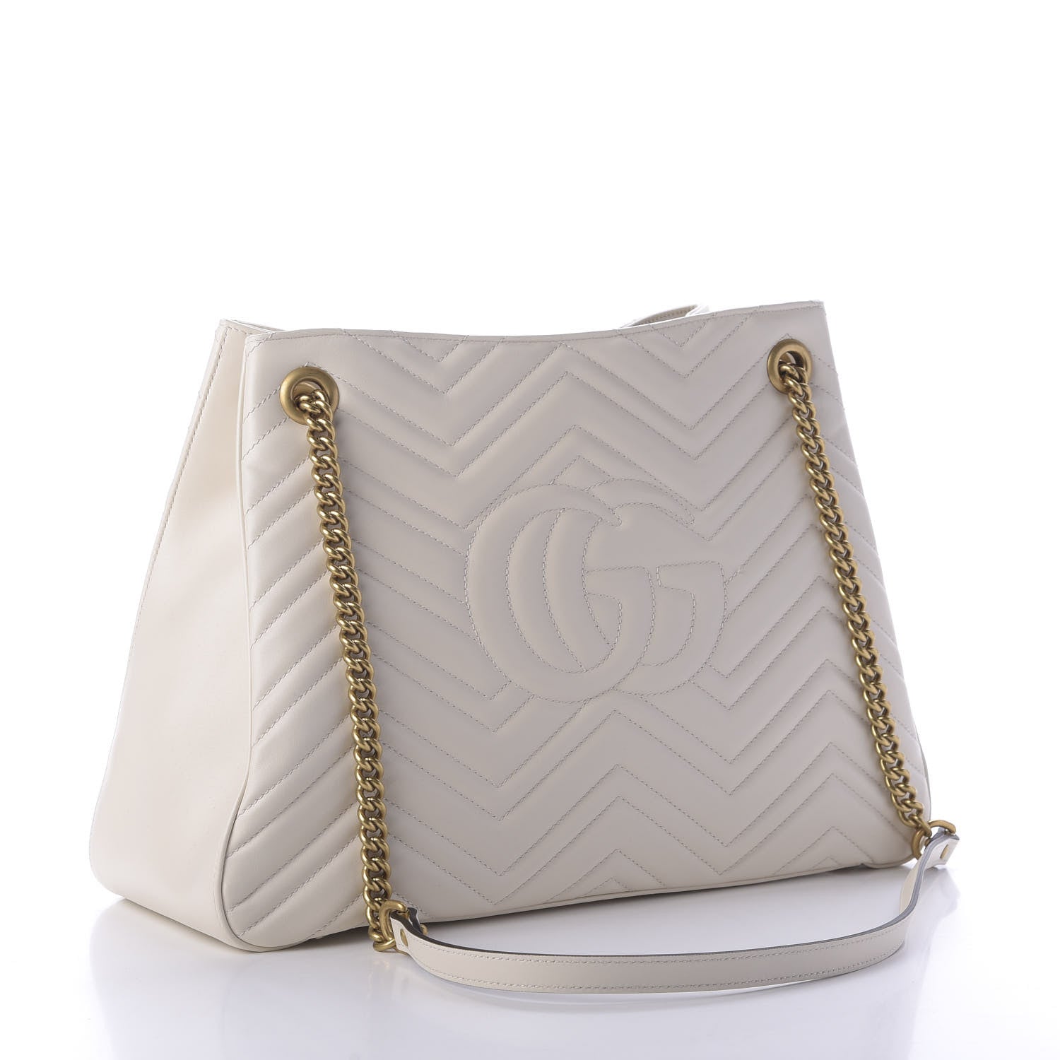 Gucci Calfskin Matelasse Medium GG Marmont Shoulder Tote Bag White 3 of 9