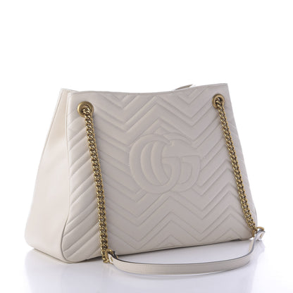 Gucci Calfskin Matelasse Medium GG Marmont Shoulder Tote Bag White 3 of 9