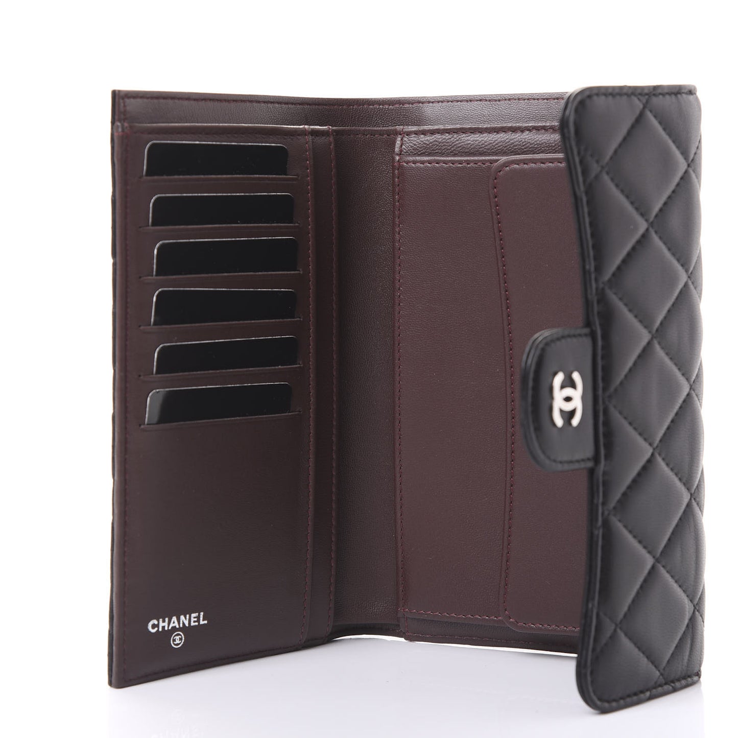 Lambskin Quilted Large Flap Wallet Black