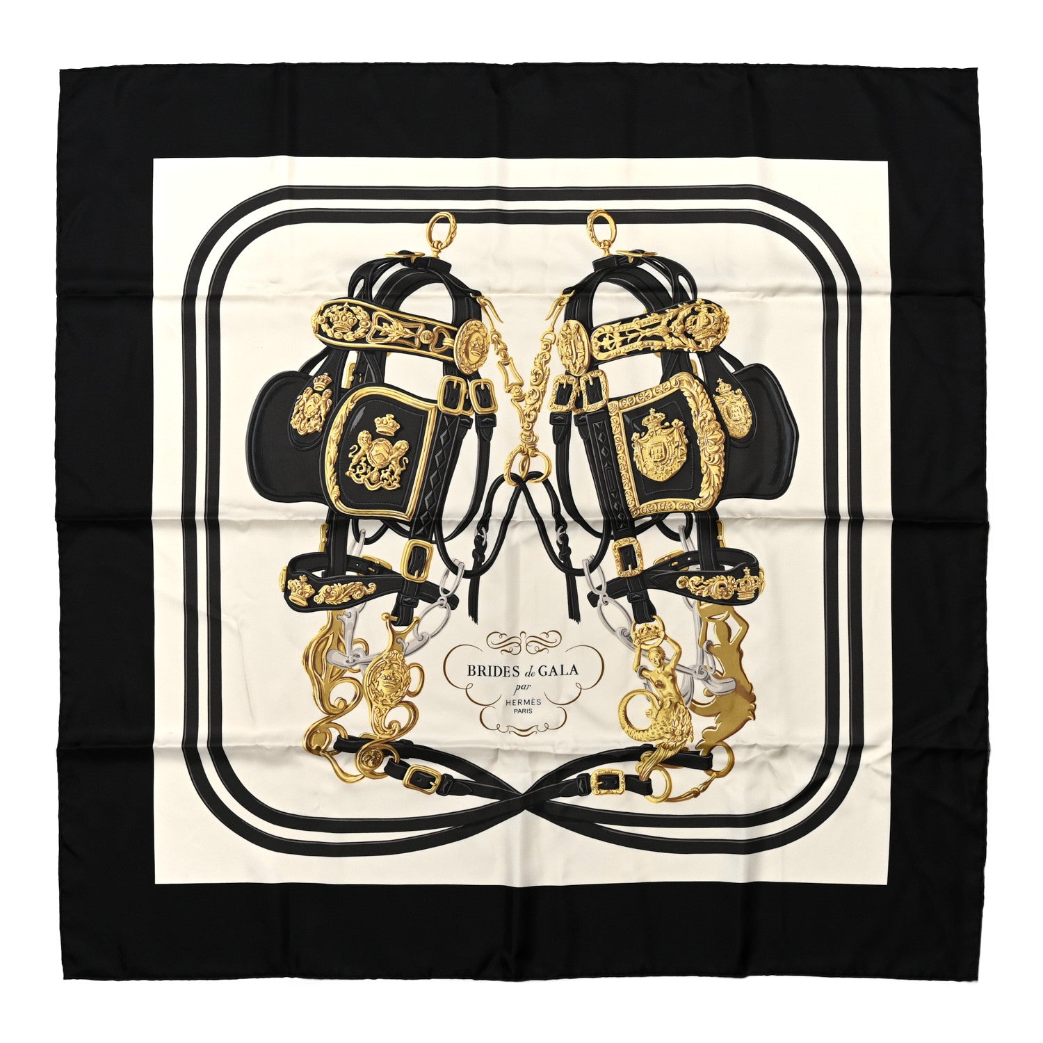 Hermes Silk Brides De Gala Scarf 90 Black Creme Gold 1 of 4