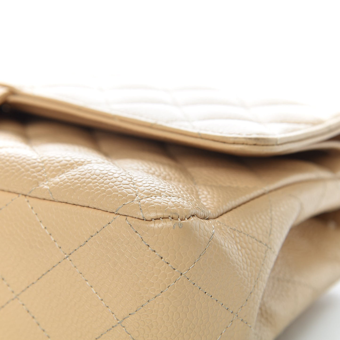 Caviar Quilted Medium Double Flap Beige