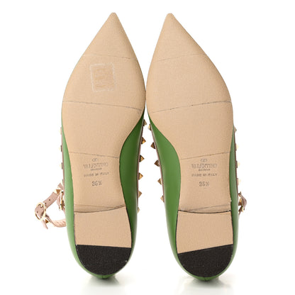 Valentino Garavani Calfskin Rockstud Cage Ballerina Flats 36.5 Deep Clover Poudre 5 of 12