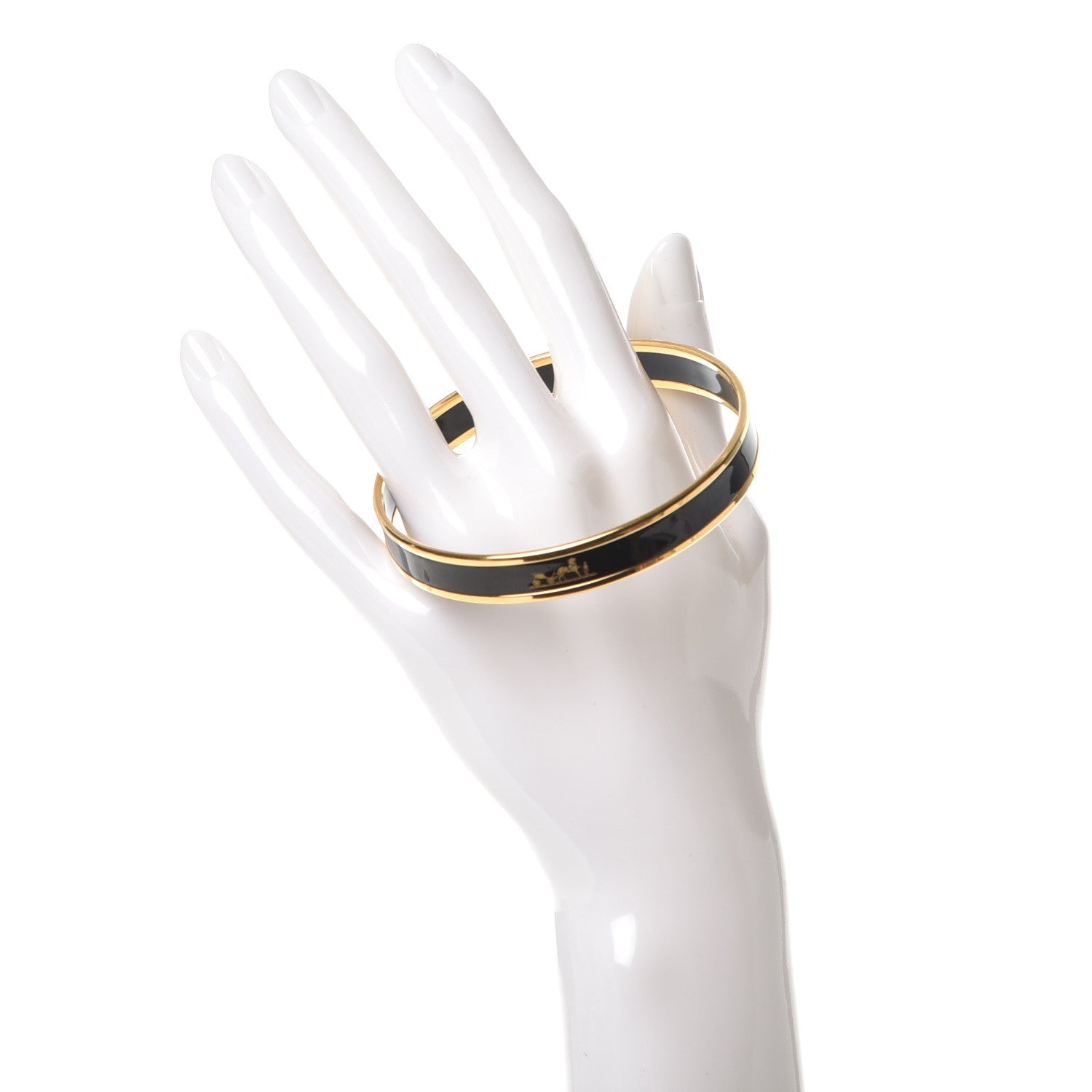 Hermes Enamel Printed Narrow Caleche Bracelet 65 Black 2 of 5