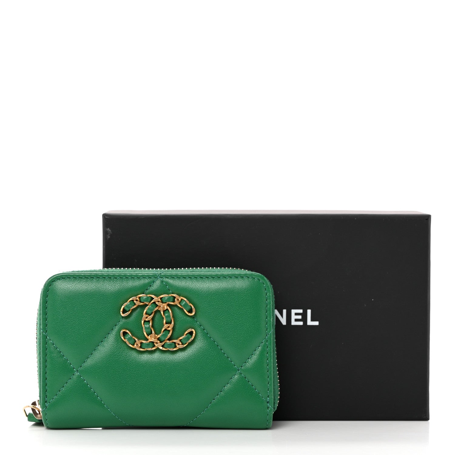 Chanel Lambskin Quilted 19 Zip Around Coin Purse Wallet Green 9 of 9