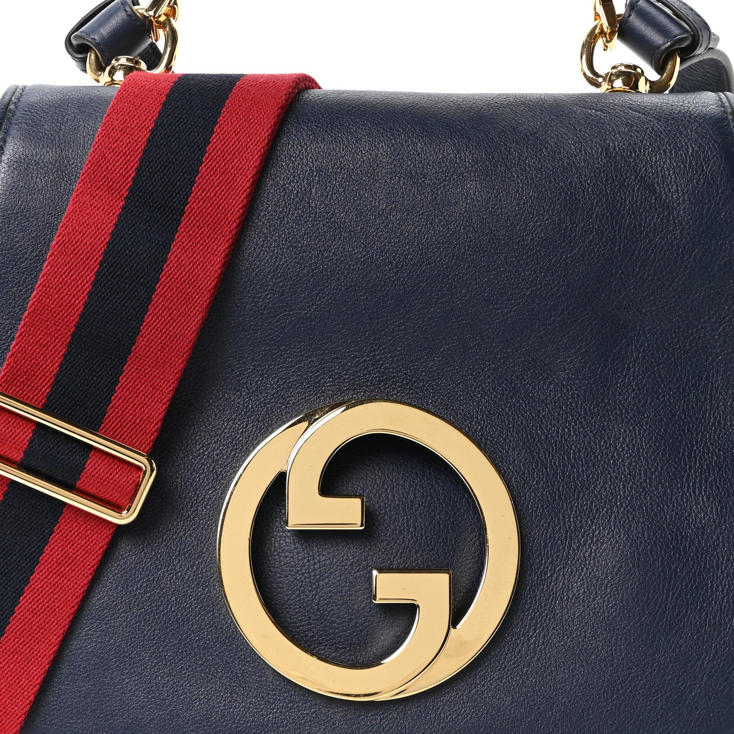 Gucci Roxy Calfskin Web Medium Blondie Top Handle Shoulder Flap Bag Blue Agata 7 of 9