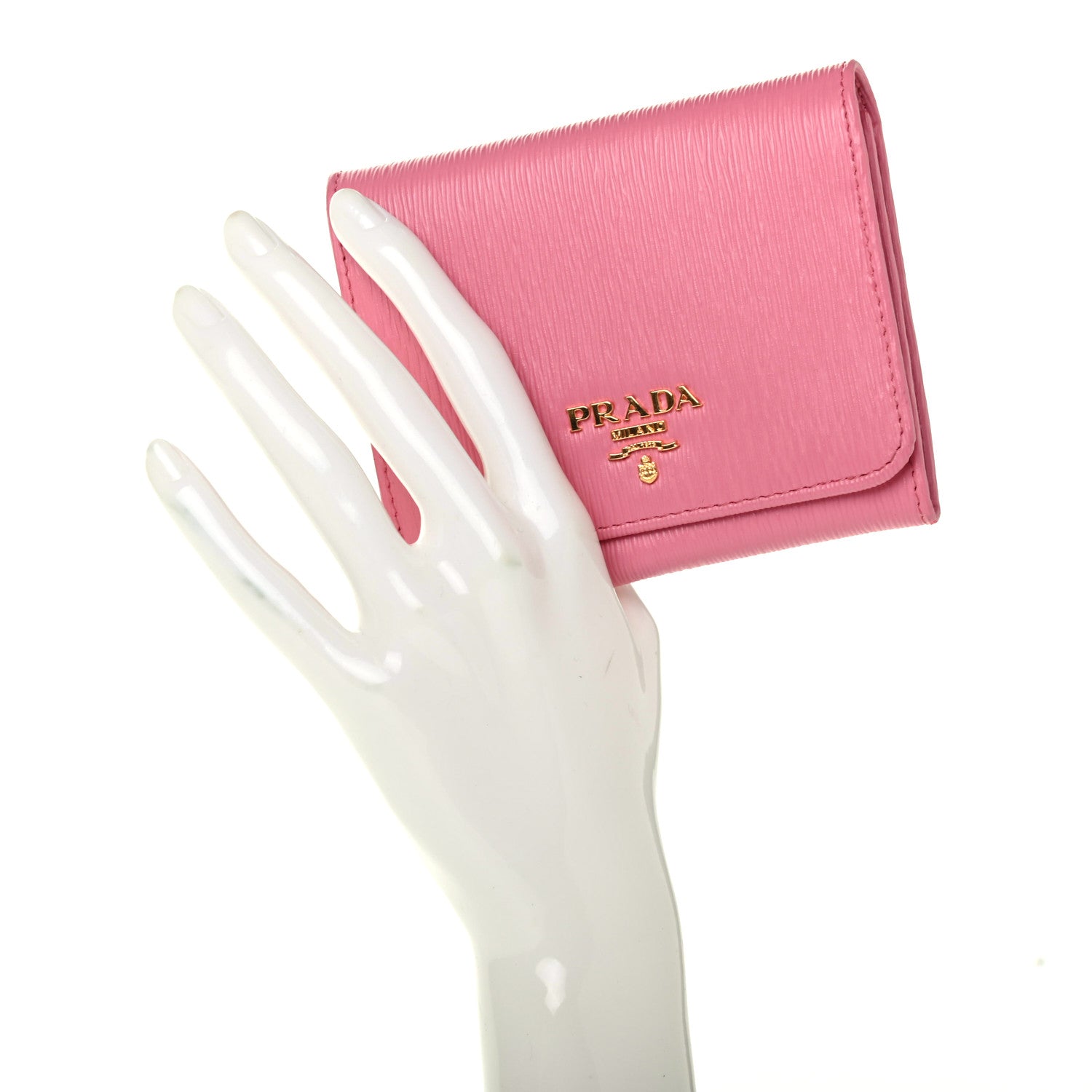 Prada Vitello Move Tri-Fold Compact Wallet Peonia 2 of 8