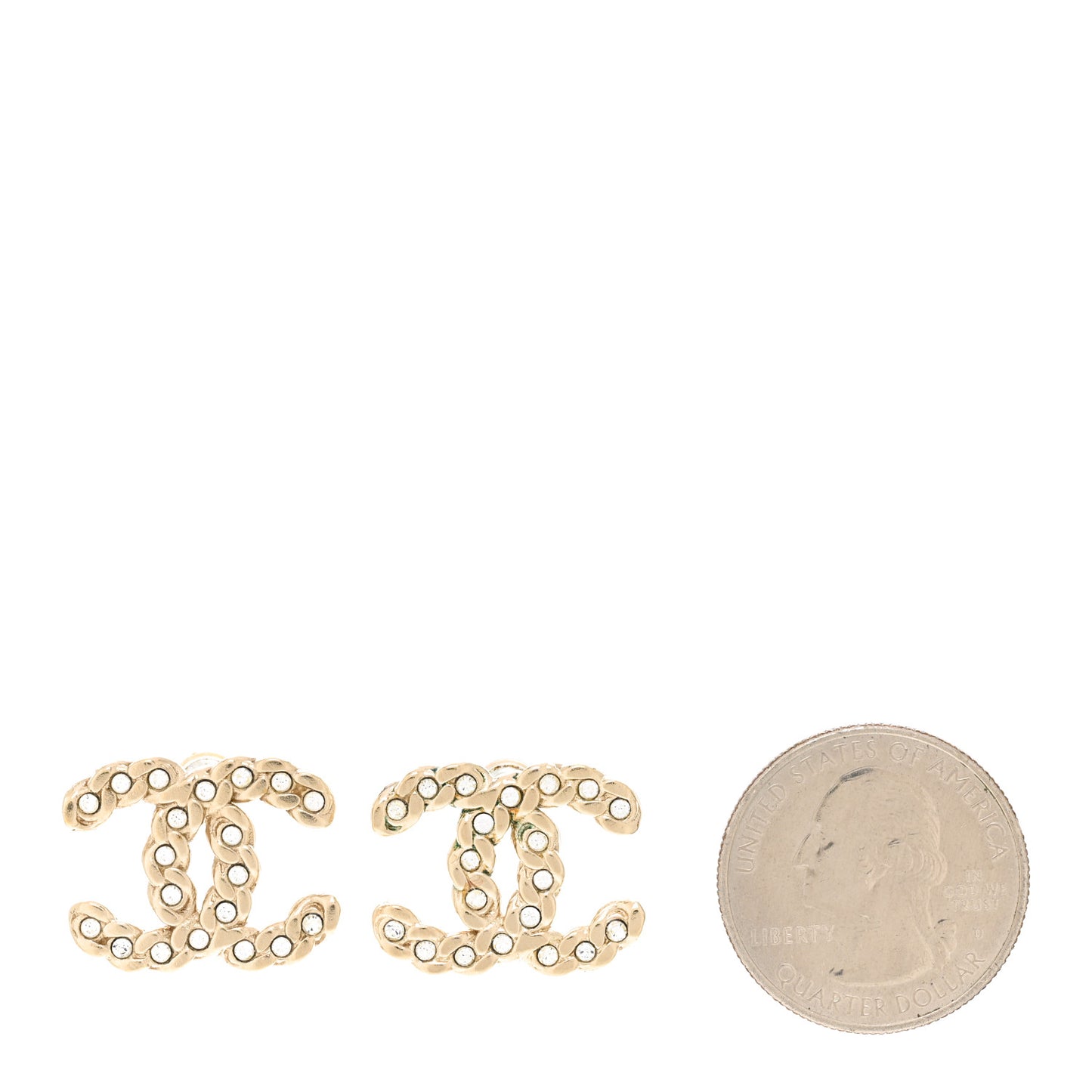 Crystal Chain Link CC Earrings Gold