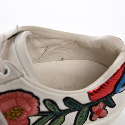 Gucci Calfskin Web Floral Embroidered Ace Sneakers 36.5 White 17 of 18