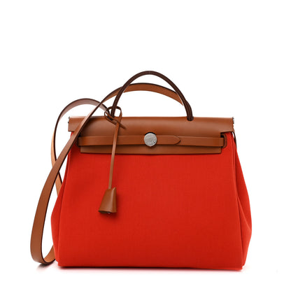 Hermes Vache Hunter Toile Herbag Zip Retourne 31 PM Capucine Fauve 1 of 12
