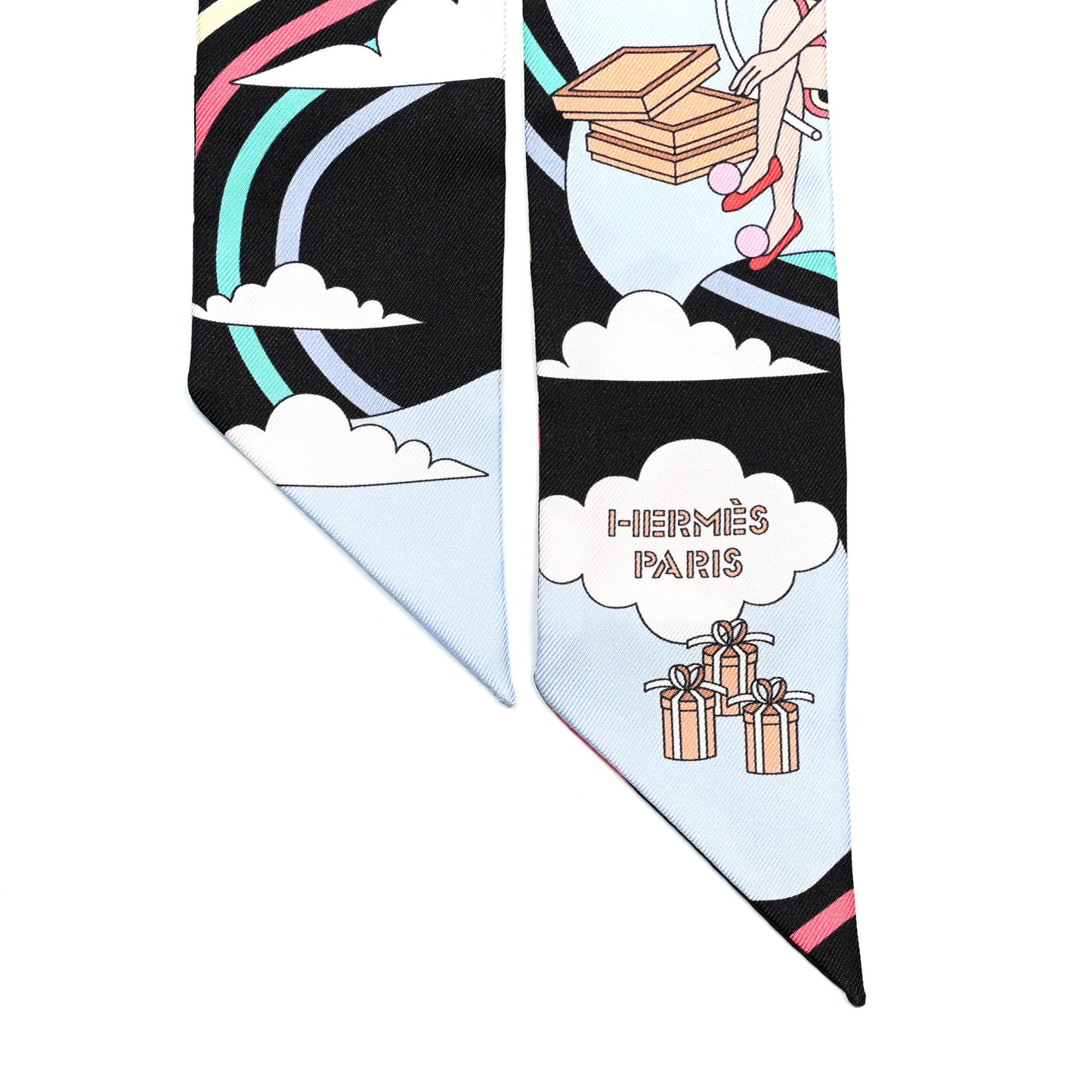 Silk Carres Volants Twilly Black Ciel Multicolor