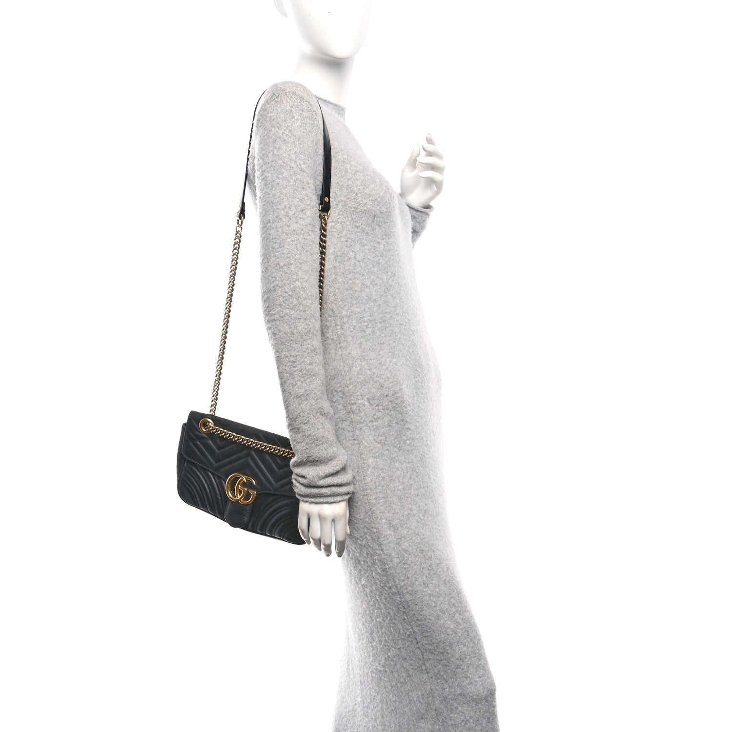 Gucci Calfskin Matelasse Small GG Marmont Shoulder Bag Black 2 of 11