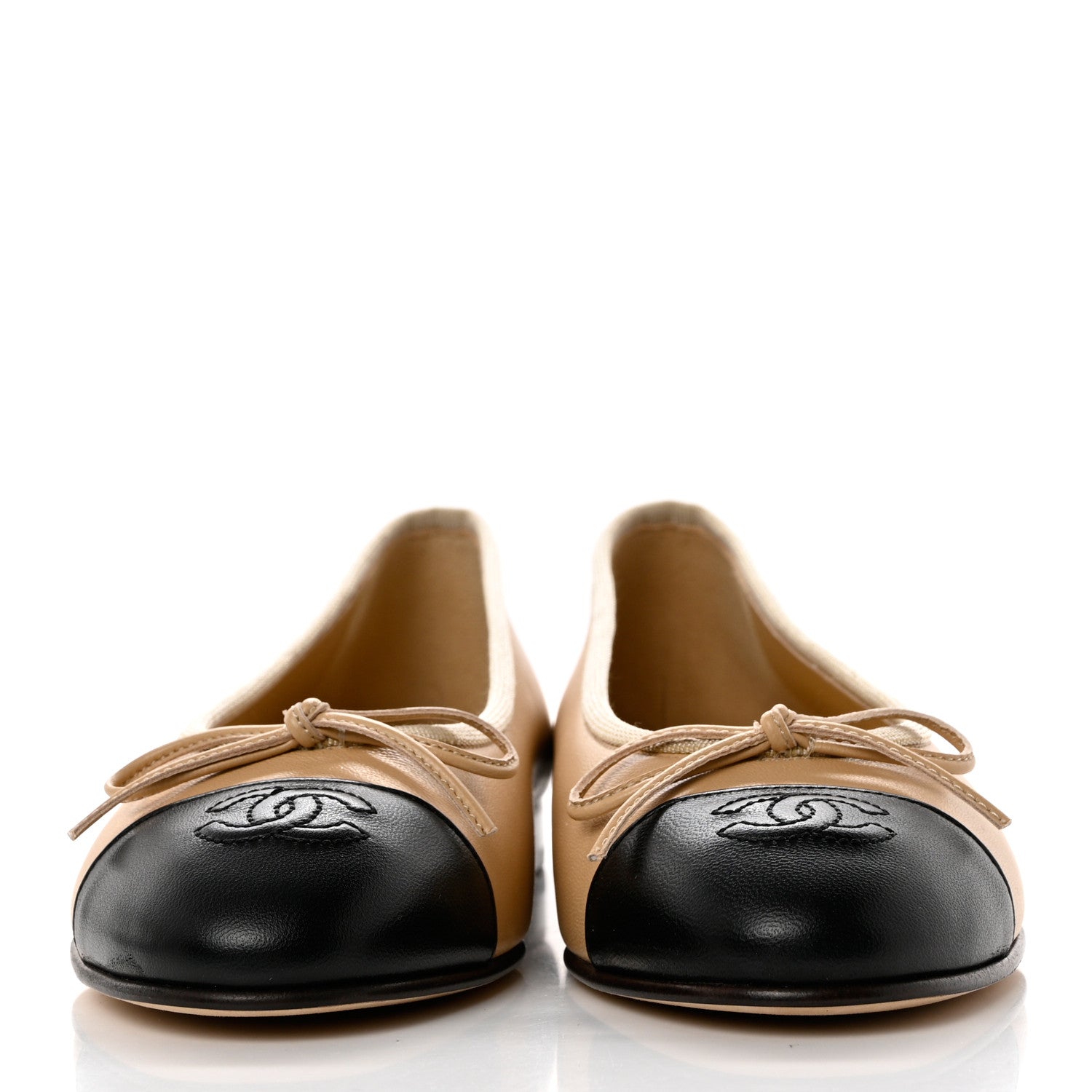 Chanel Lambskin Cap Toe CC Ballerina Flats 36 Beige Black 2 of 9