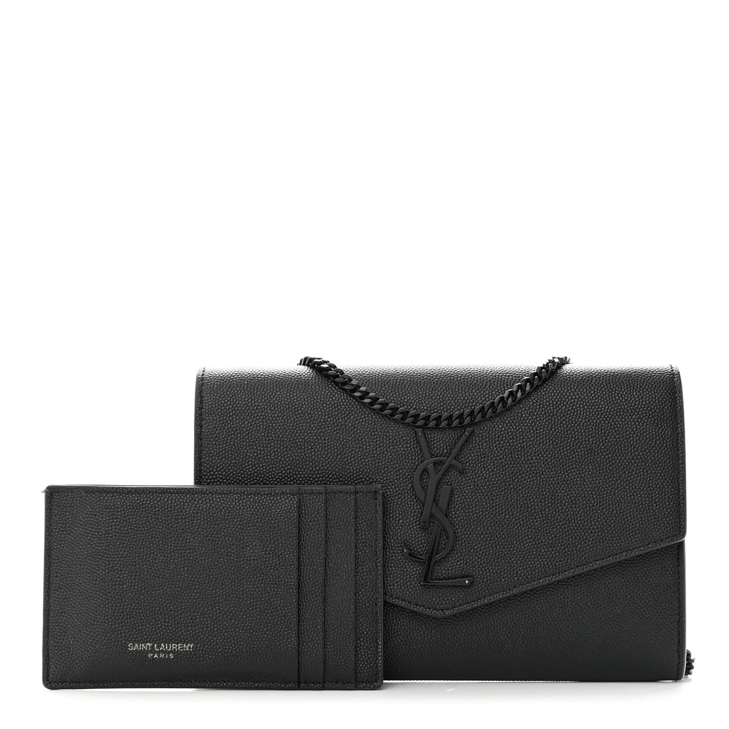 Saint Laurent Grain de Poudre Uptown Chain Wallet Black 3 of 12