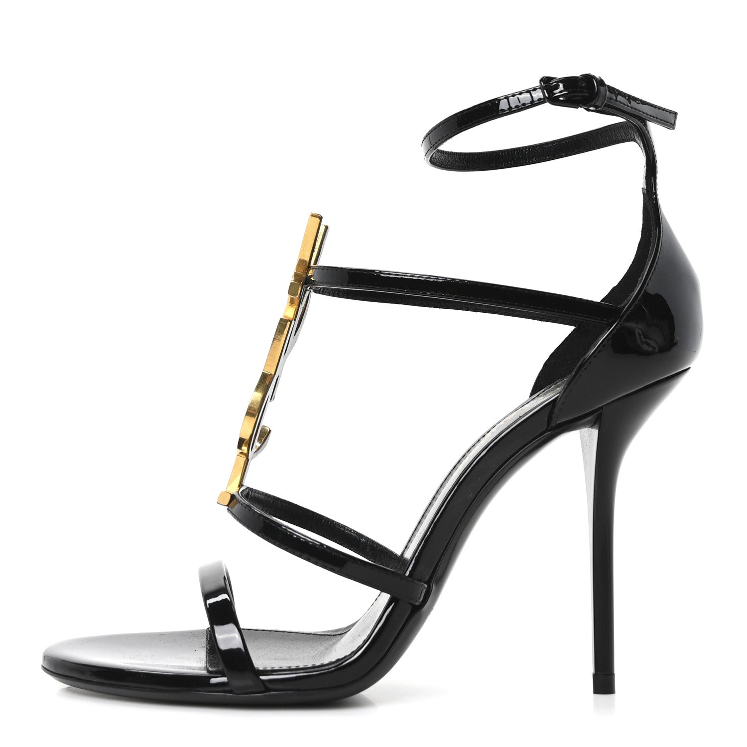 Saint Laurent Patent Cassandra 100 Ankle Strap Sandals 36 Black 1 of 9