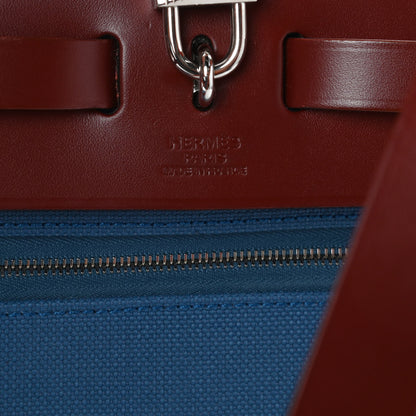 Hermes Vache Hunter Toile Militaire Herbag Zip 31 PM Bleu Agate Rouge H 6 of 10