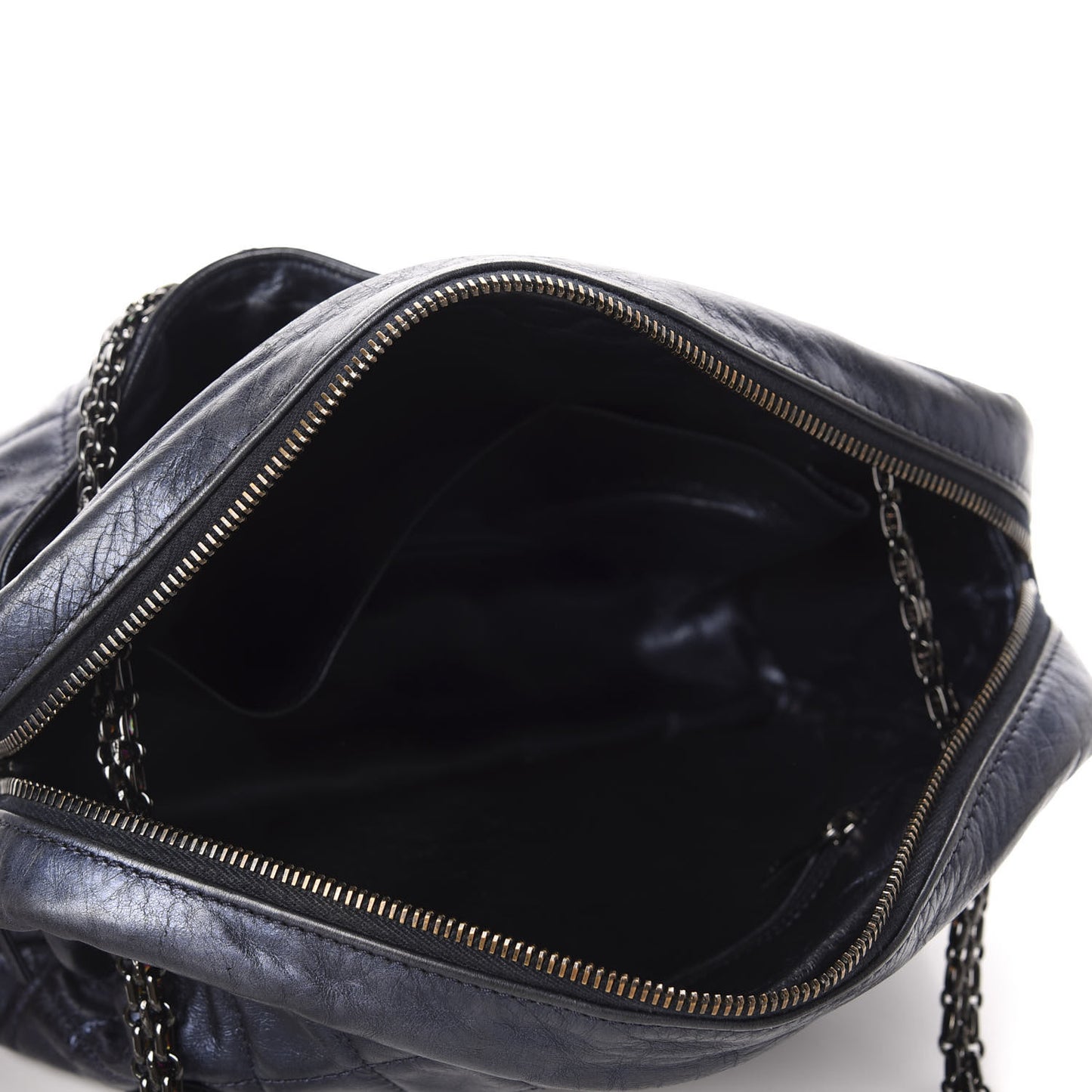 Metallic Aged Calfskin Quilted Medium Reissue Camera Case Bag Blue