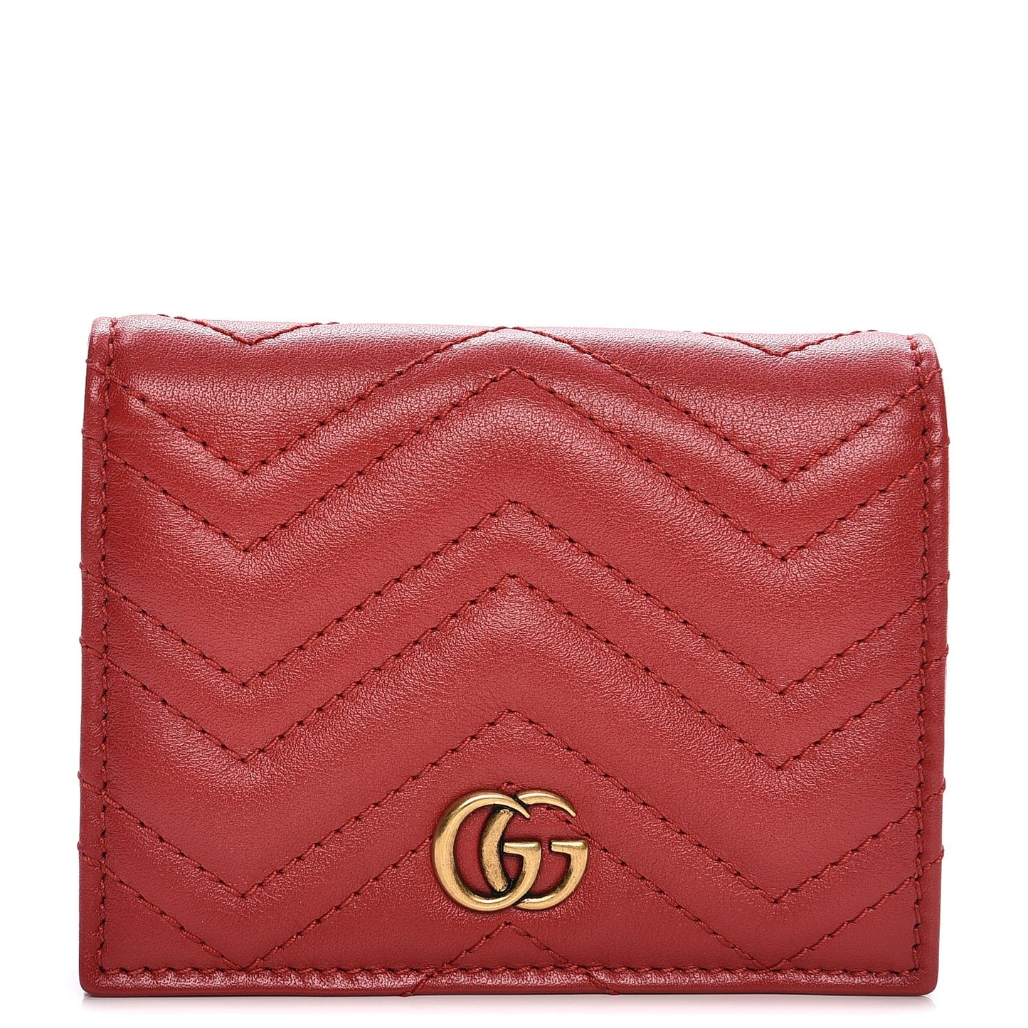Calfskin Matelasse GG Marmont Card Case Hibiscus Red