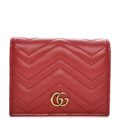 Gucci Calfskin Matelasse GG Marmont Card Case Hibiscus Red 1 of 8