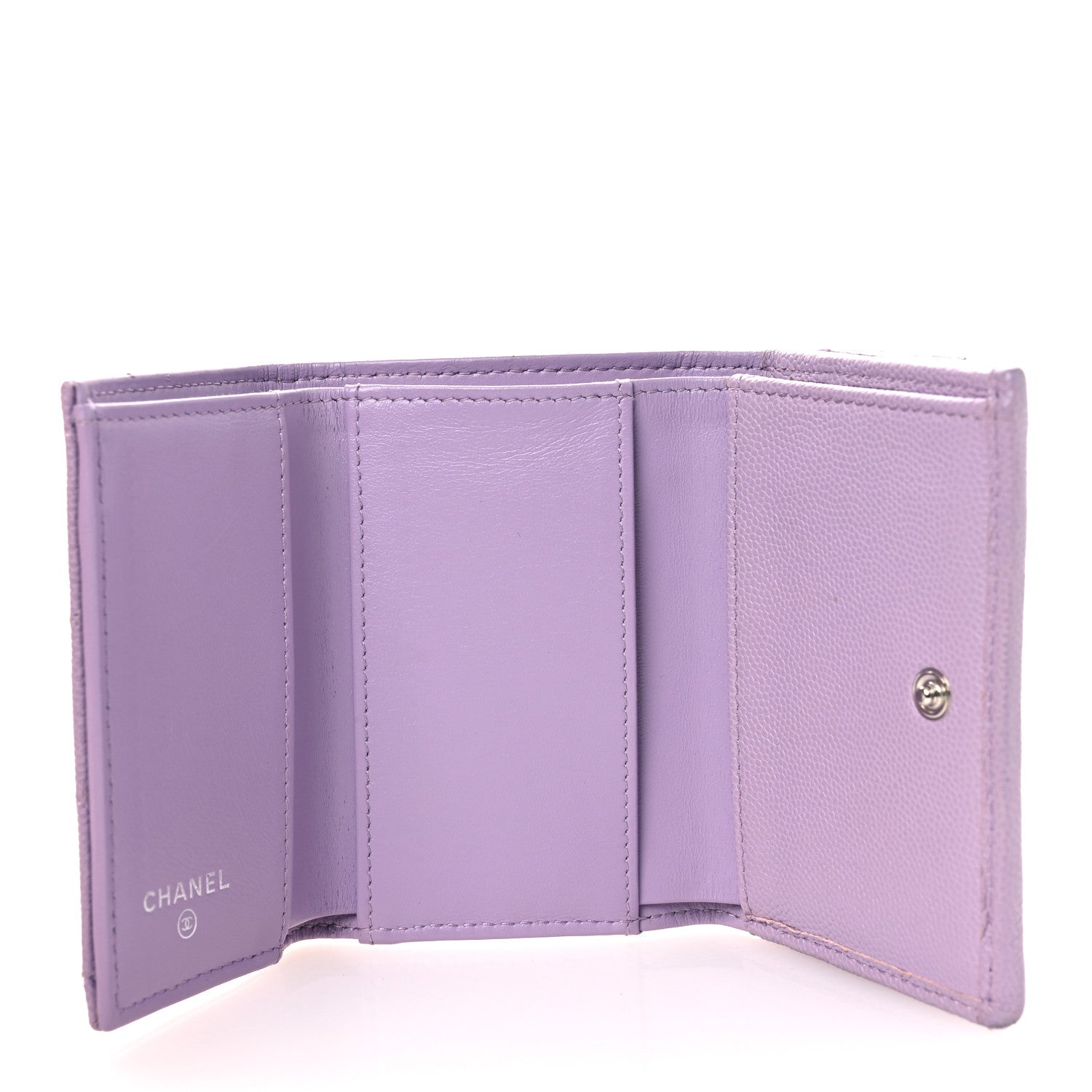 Chanel Caviar Quilted CC Logo Double Flap Wallet Light Purple 5 of 9