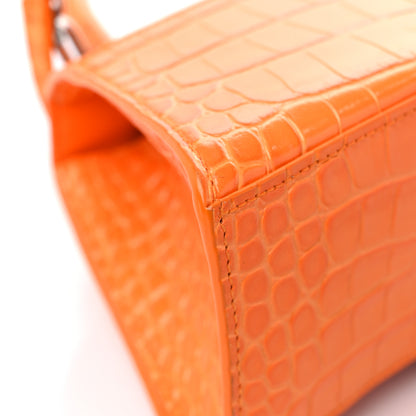 Balenciaga Shiny Calfskin Crocodile Embossed Small Hourglass Top Handle Bag Pop Orange 9 of 13