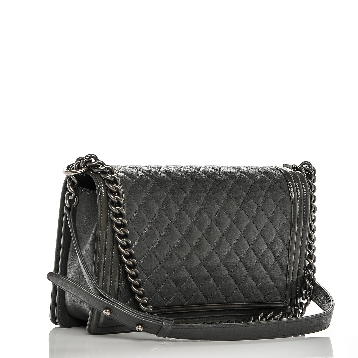 Goatskin Patent Quilted New Medium Boy Flap Grey