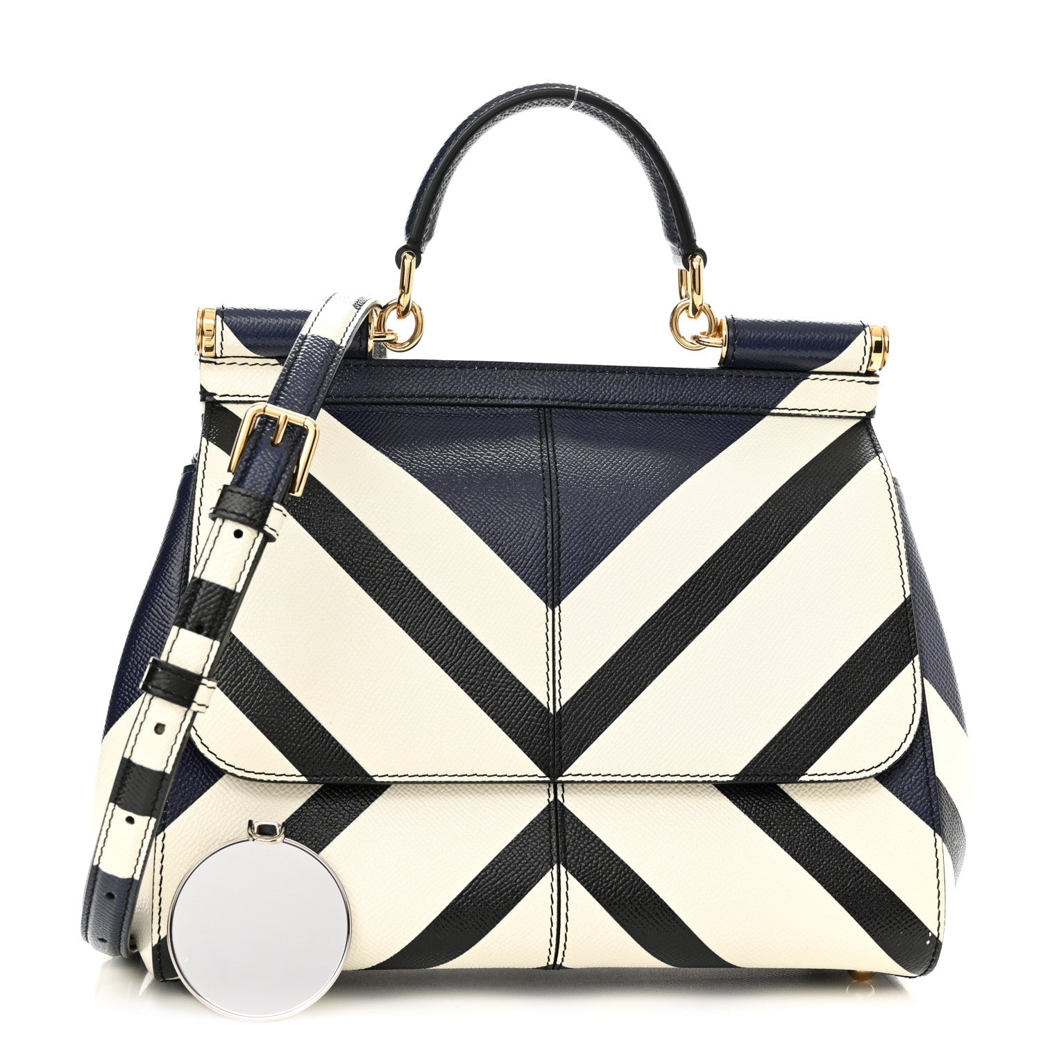 Dolce & Gabbana Dauphine Chevron Striped Medium Miss Sicily Satchel Blue 1 of 11