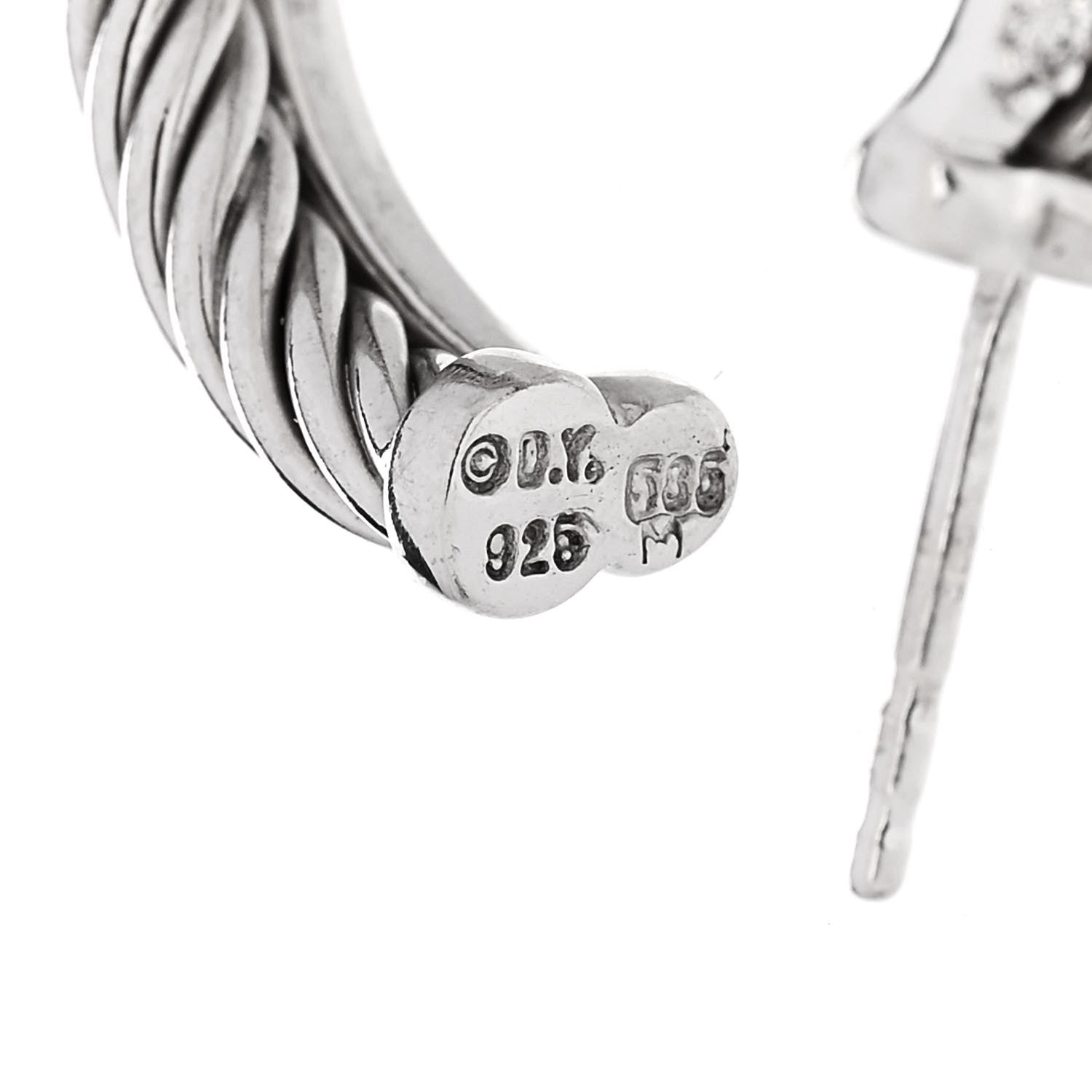 David Yurman Sterling Silver Diamond Small Crossover Hoop Earrings 4 of 4