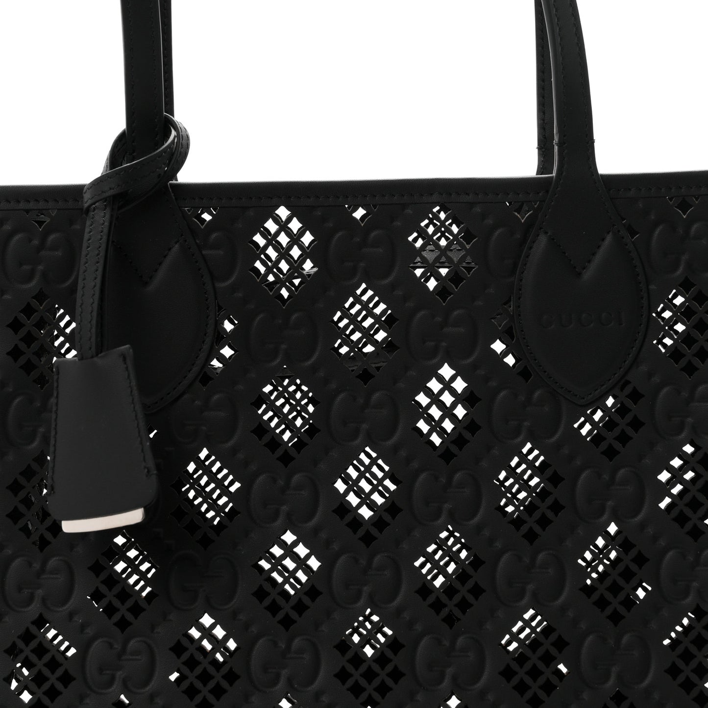 Calfskin GG Monogram Diamond Cut Medium Ophidia Tote Bag Black