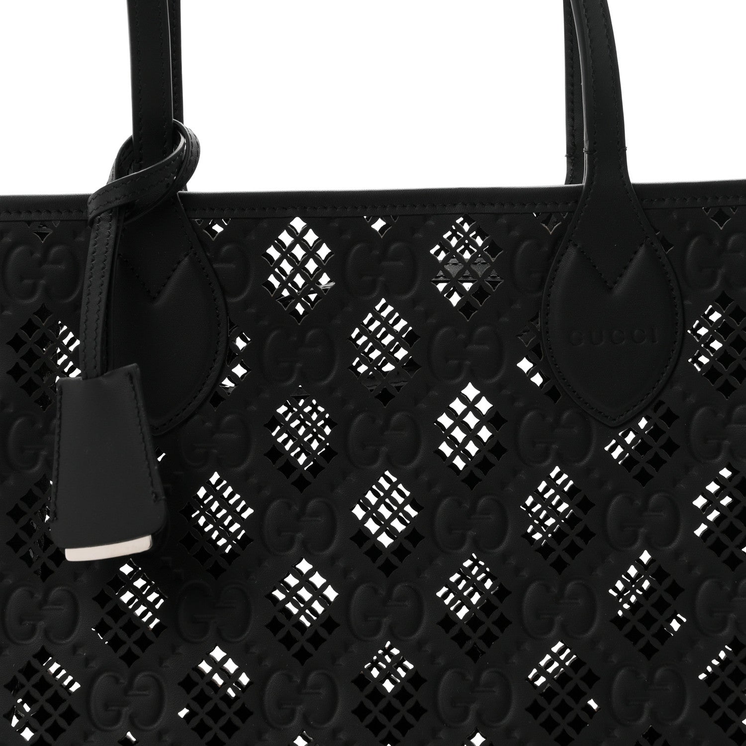 Gucci Calfskin GG Monogram Diamond Cut Medium Ophidia Tote Bag Black 8 of 10