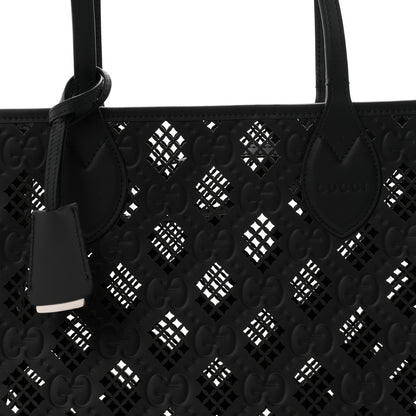 Gucci Calfskin GG Monogram Diamond Cut Medium Ophidia Tote Bag Black 8 of 10