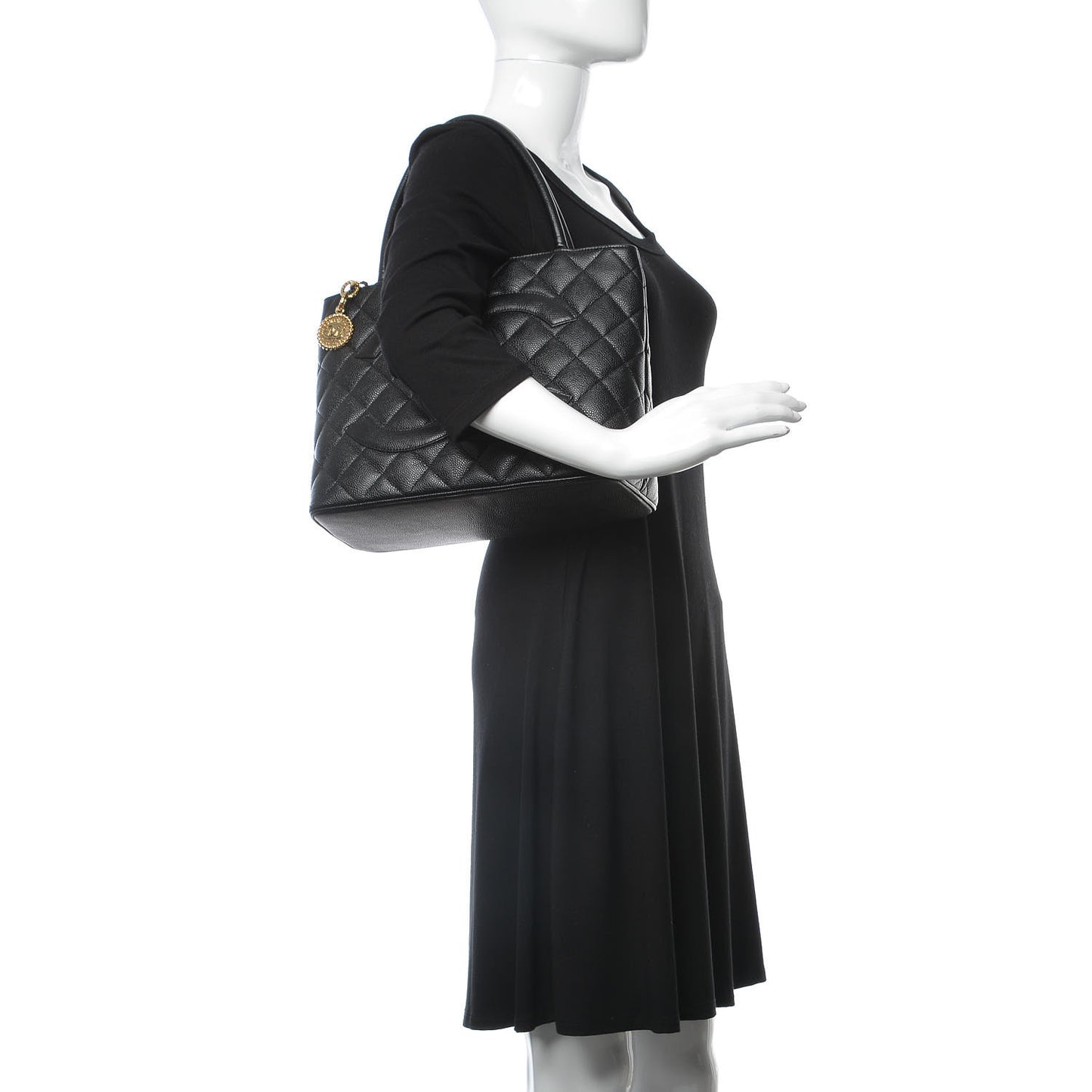 Caviar Quilted Medallion Tote Black