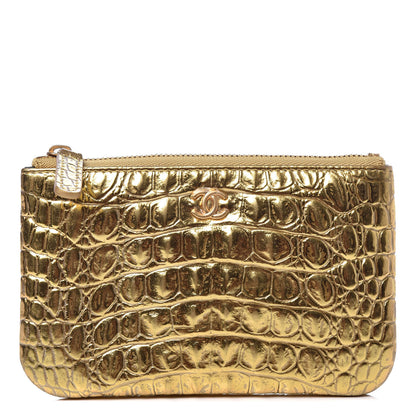 Chanel Metallic Calfskin Crocodile Embossed Cocodile Small Cosmetic Case Gold 1 of 7