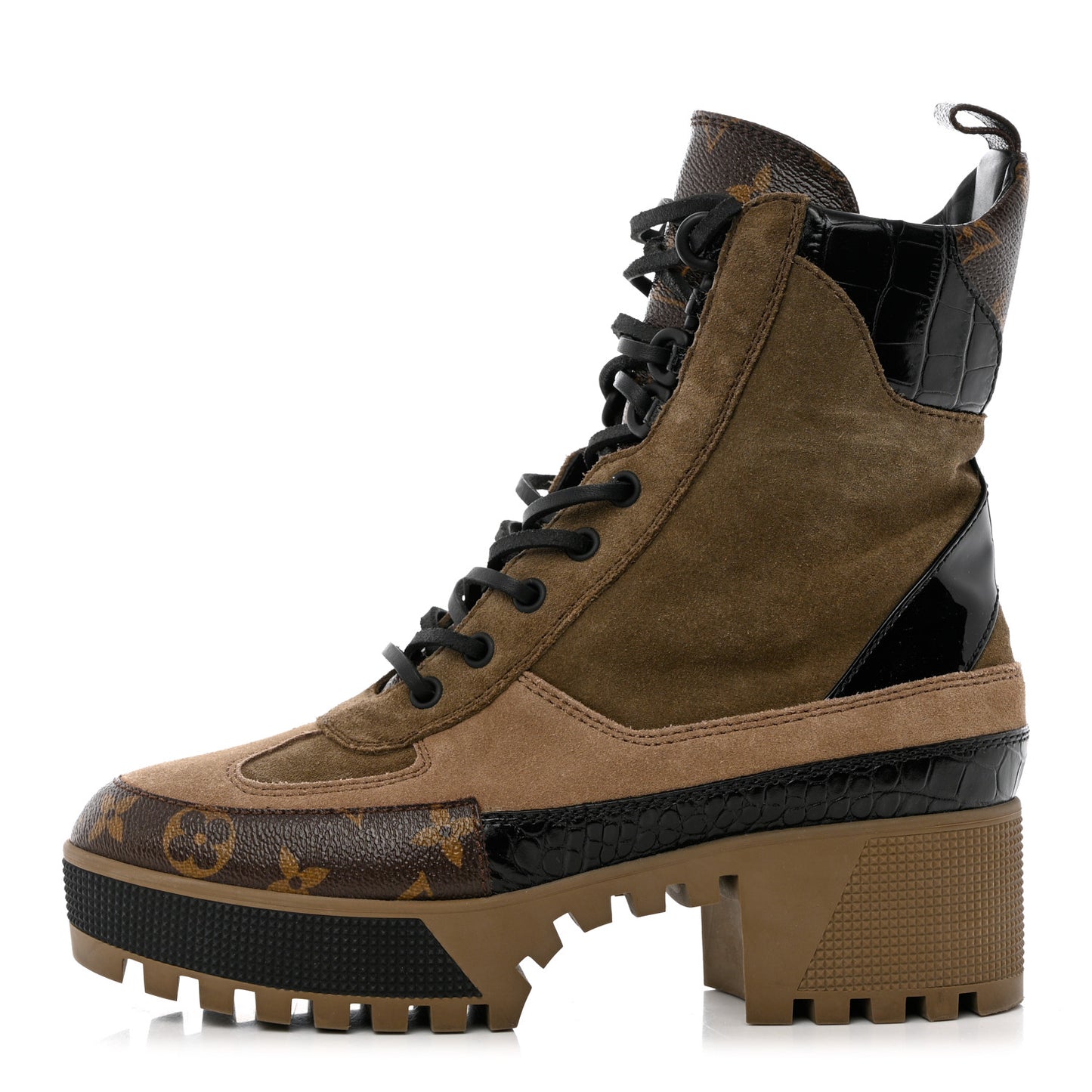 Suede Calfskin Monogram Laureate Platform Desert Boots 38 Taupe