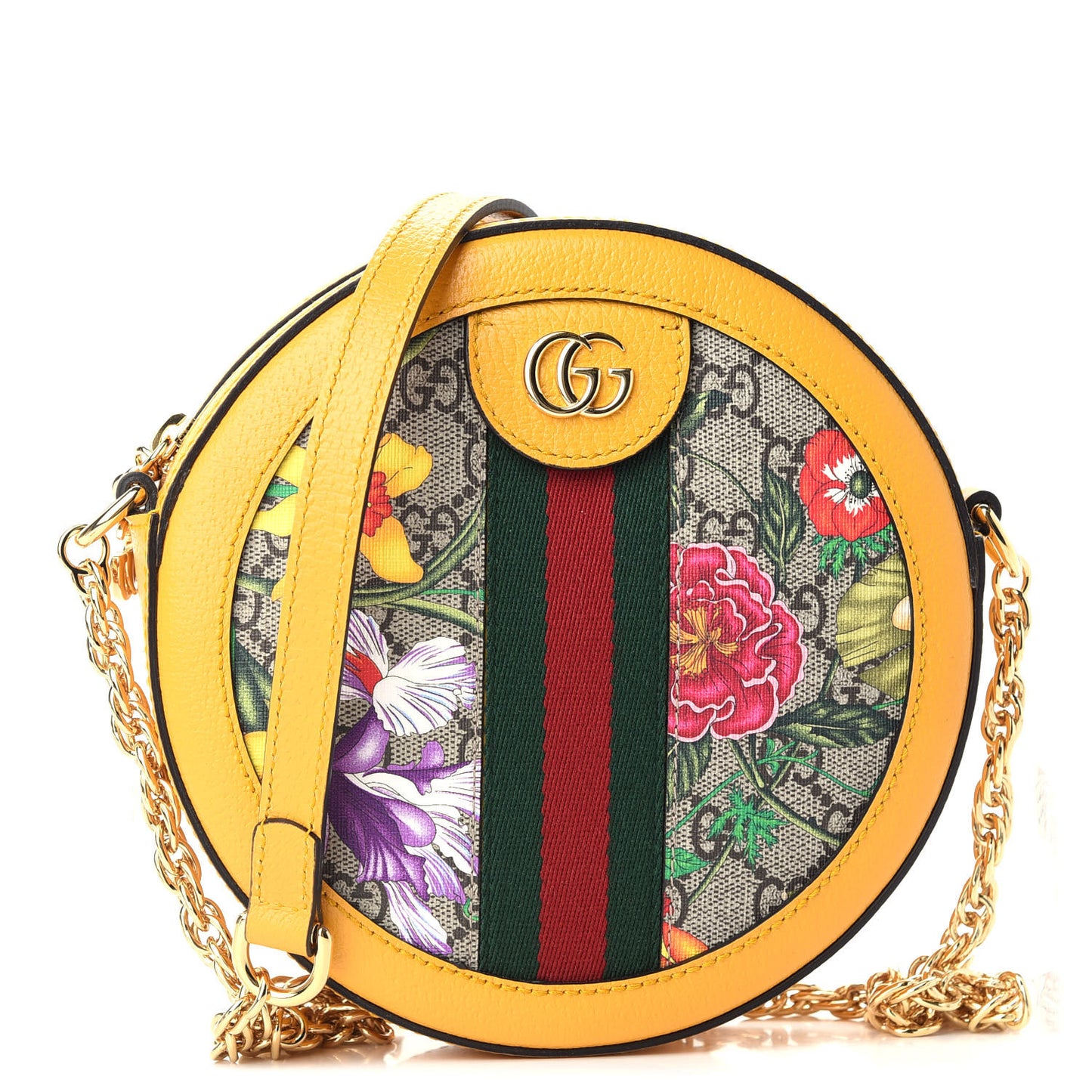 GG Supreme Monogram Flora Web Mini Ophidia Round Shoulder Bag Beige Multicolor Crop