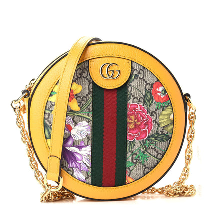 Gucci GG Supreme Monogram Flora Web Mini Ophidia Round Shoulder Bag Beige Multicolor Crop 1 of 7