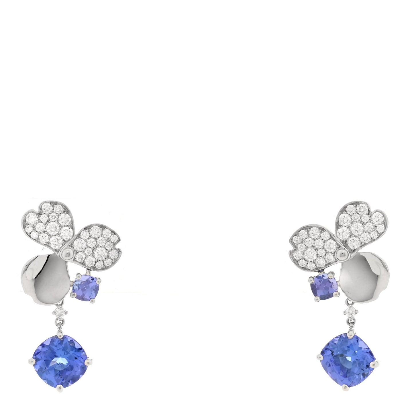 Platinum Diamond Tanzanite Paper Flowers Single Drop Earrings