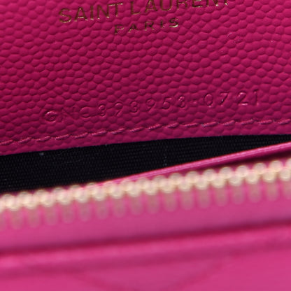Saint Laurent Grain De Poudre Matelasse Chevron Monogram Envelope Chain Wallet Fresh Fuchsia 7 of 9