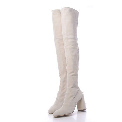 Hermes Suede Goatskin Over The Knee Boots 37.5 White 3 of 7