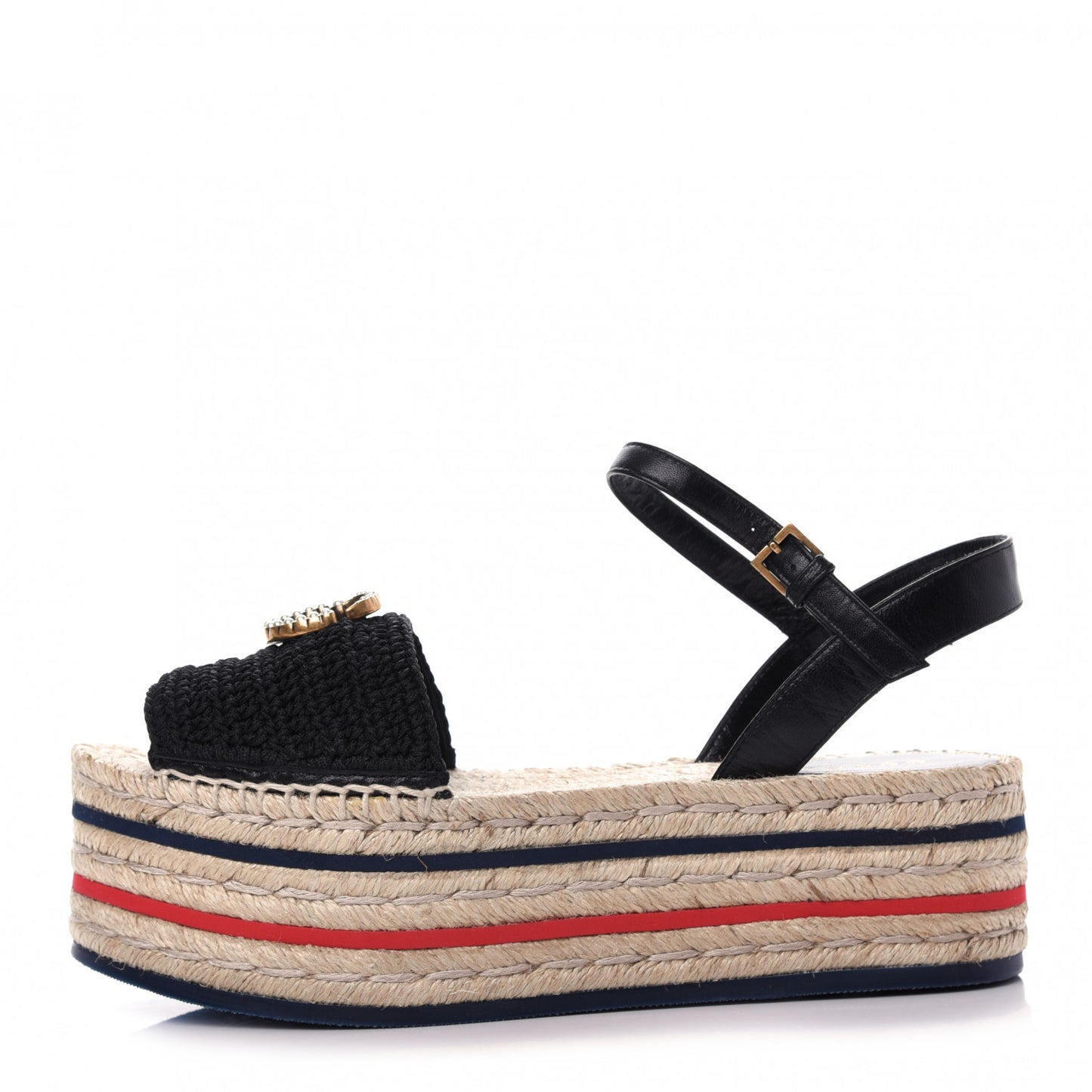 Cotton Malaga Kid Crochet Pearly GG Lilibeth Espadrille Platform Sandals 37.5 Black