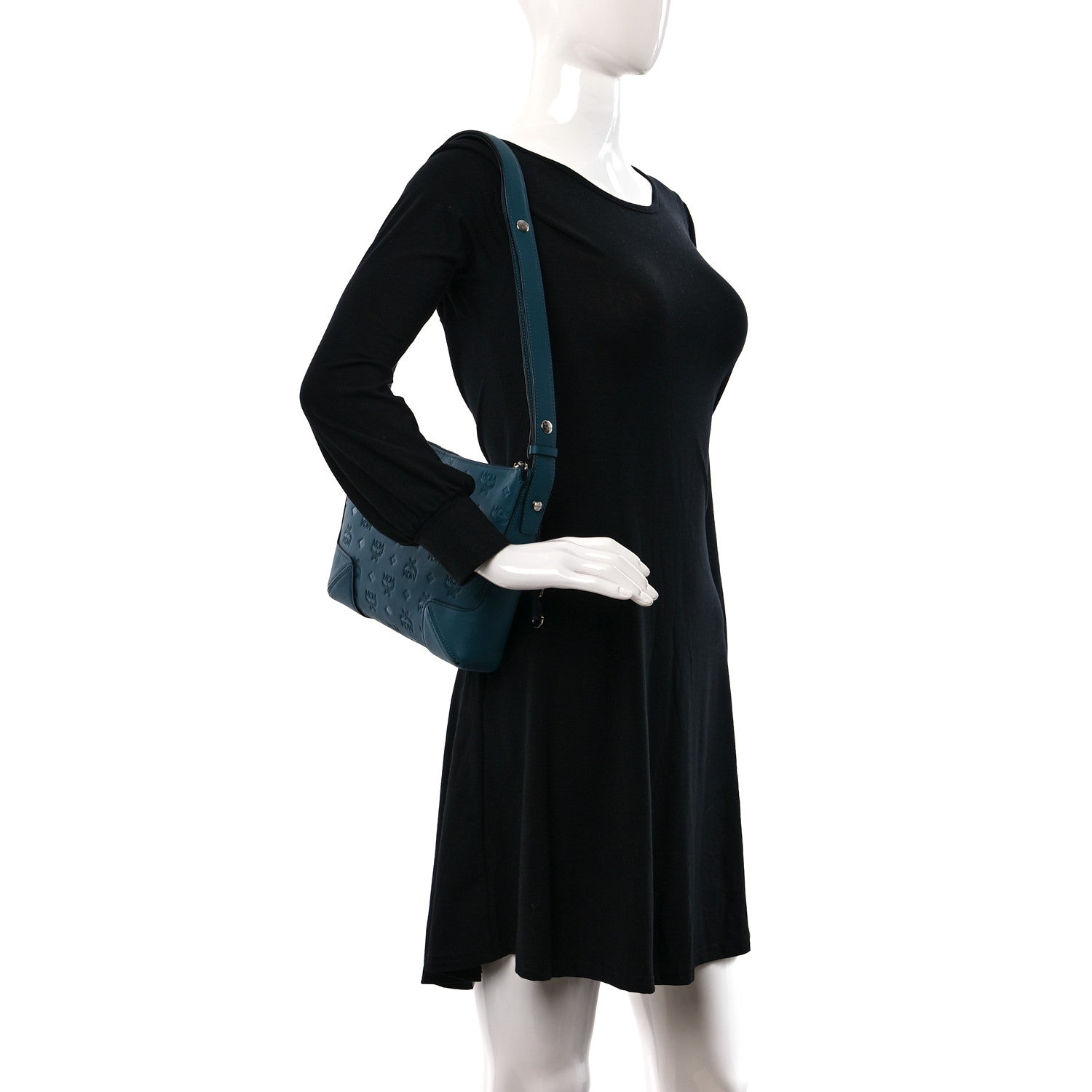 MCM Calfskin Ottomar Monogram Medium Klara Shoulder Bag Blue 2 of 8