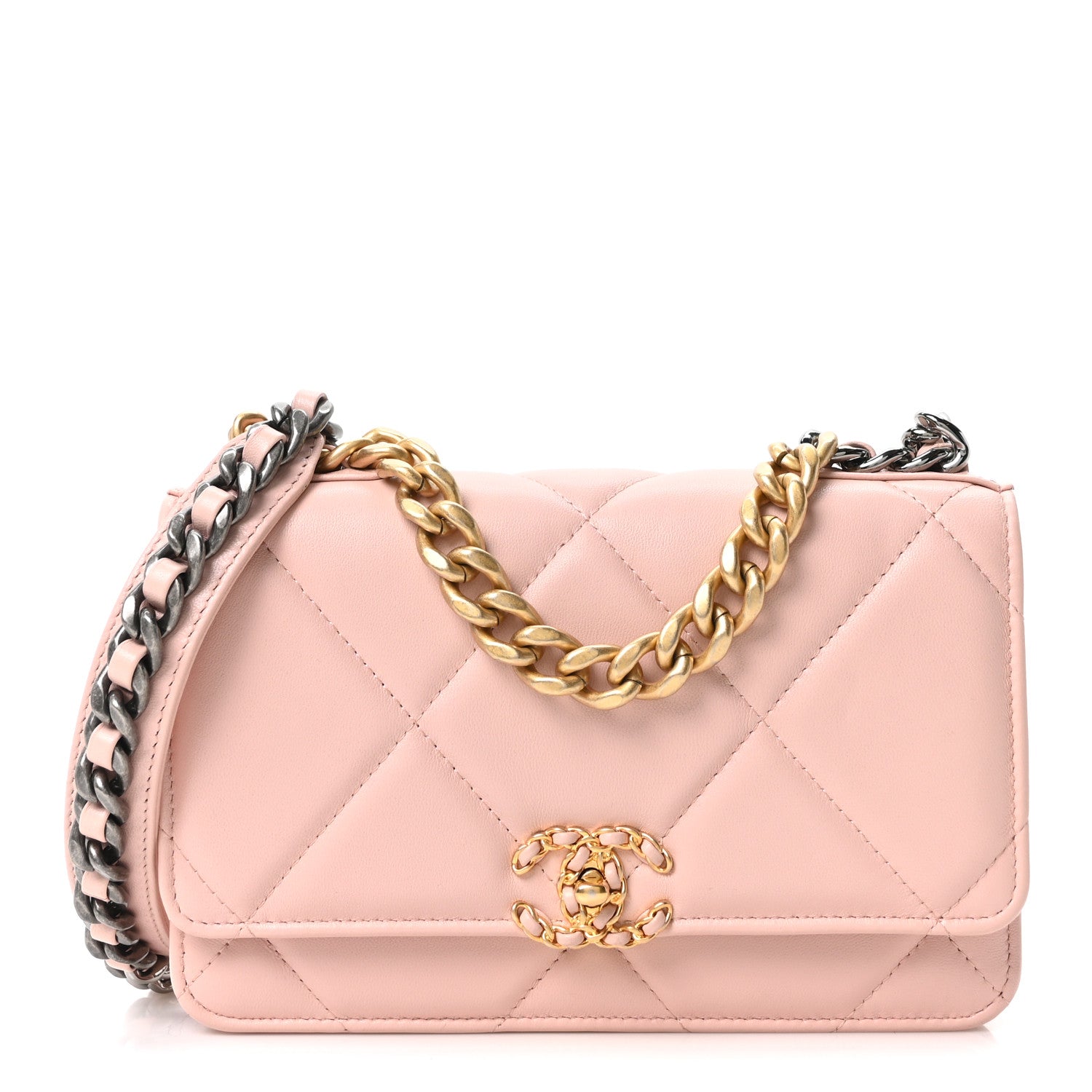 Chanel Lambskin Quilted Chanel 19 Wallet On Chain WOC Light Pink 1 of 11