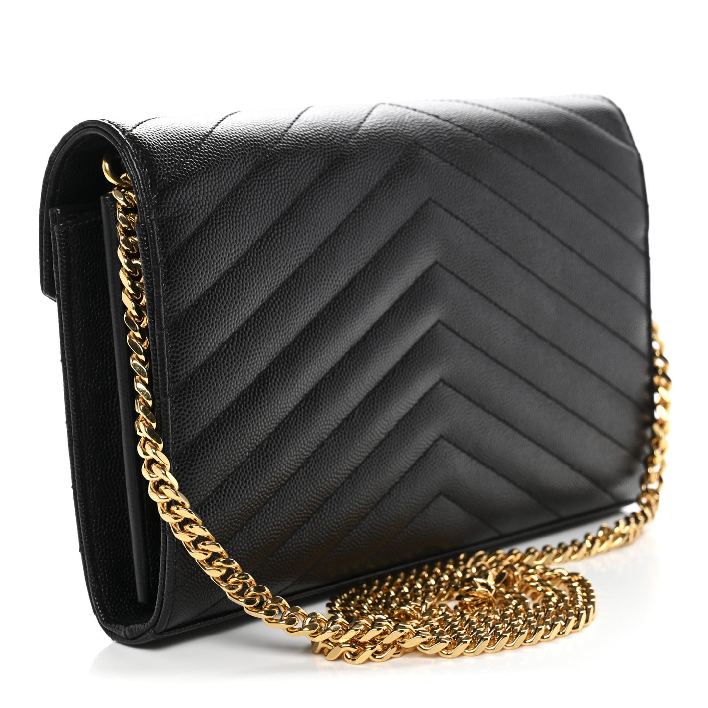 Grain De Poudre Matelasse Chevron Monogram Chain Wallet Black