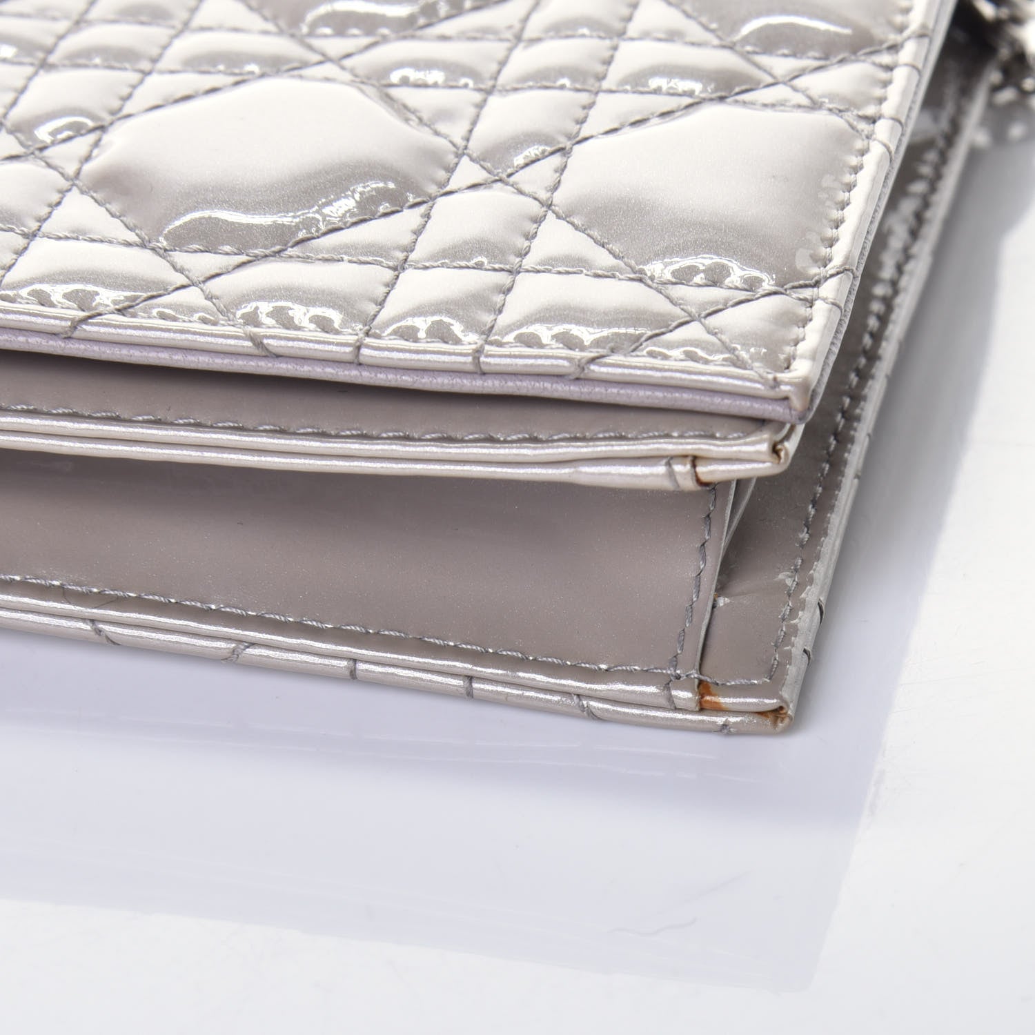 Christian Dior Patent Cannage Rendezvous Chain Wallet Grey 9 of 9