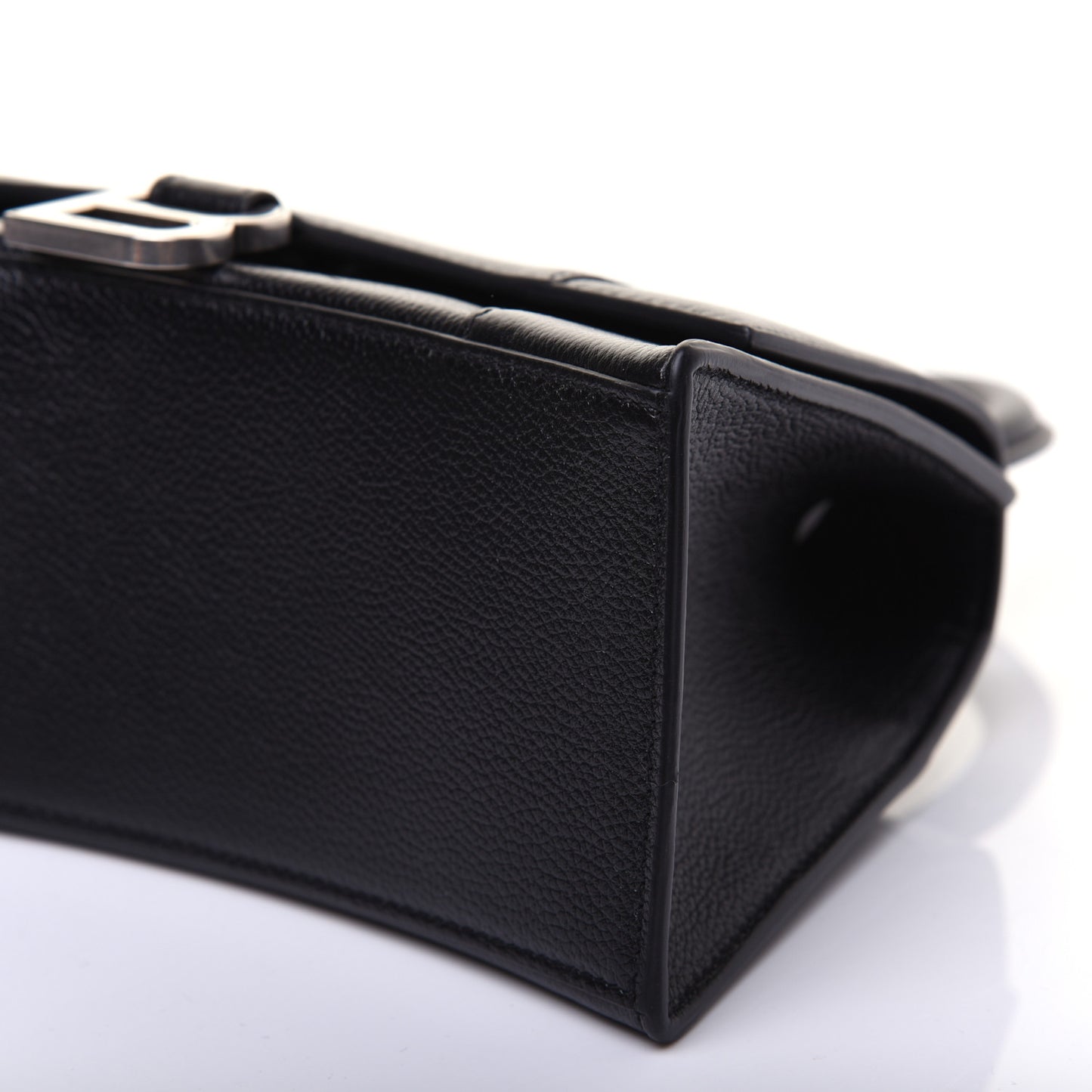 Grained Calfskin Small Hourglass Top Handle Bag Black