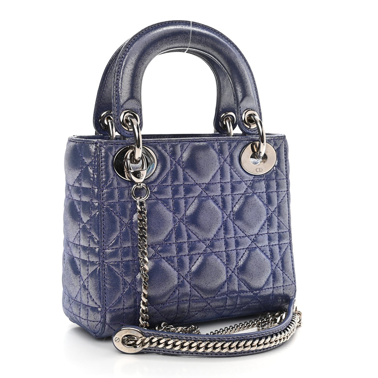 Metallic Lambskin Cannage Mini Lady Dior Dew Bleu