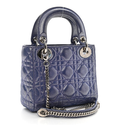 Christian Dior Metallic Lambskin Cannage Mini Lady Dior Dew Bleu 2 of 11