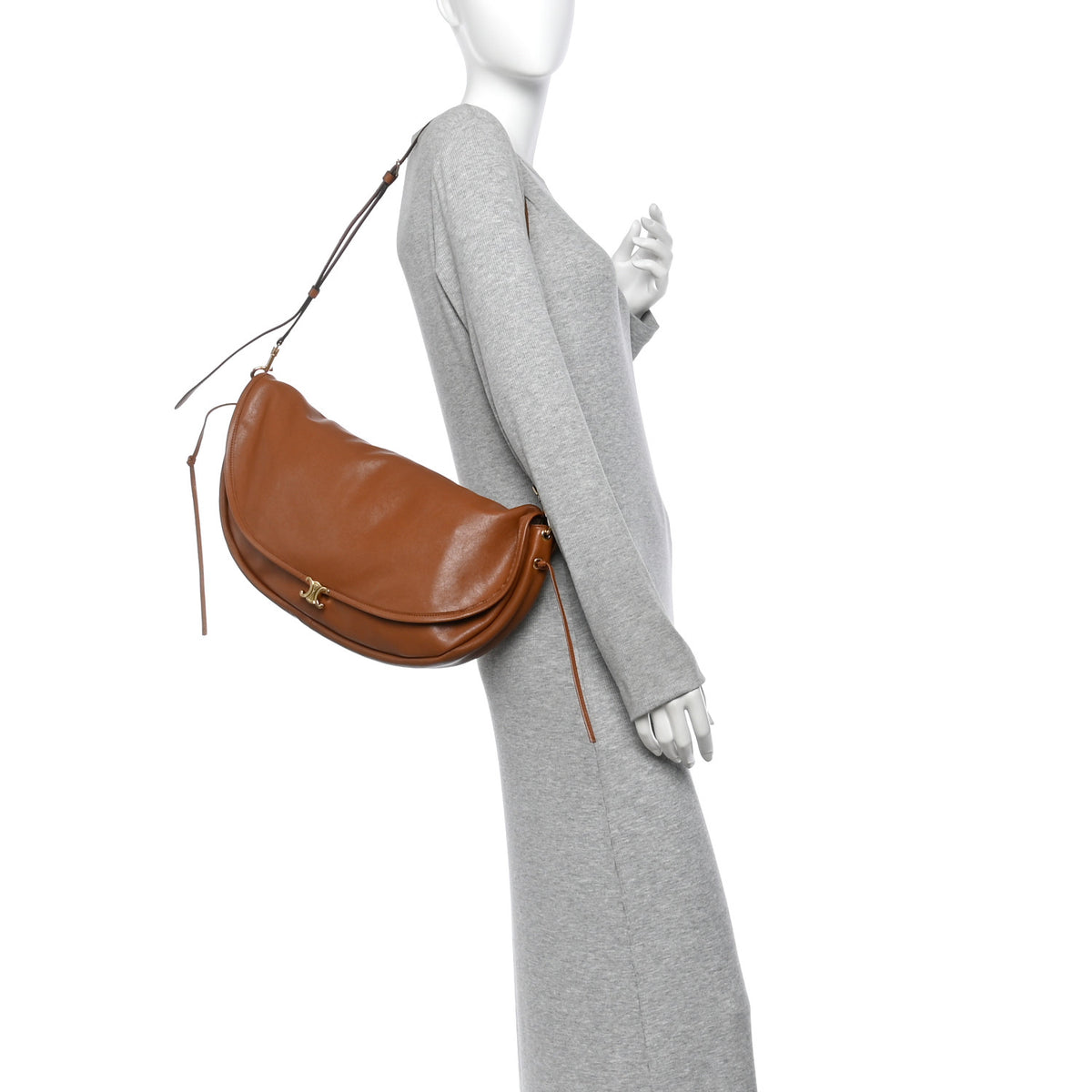 Celine Shiny Lambskin Soft Triomphe Little Half Moon Bag Brick 2 of 12